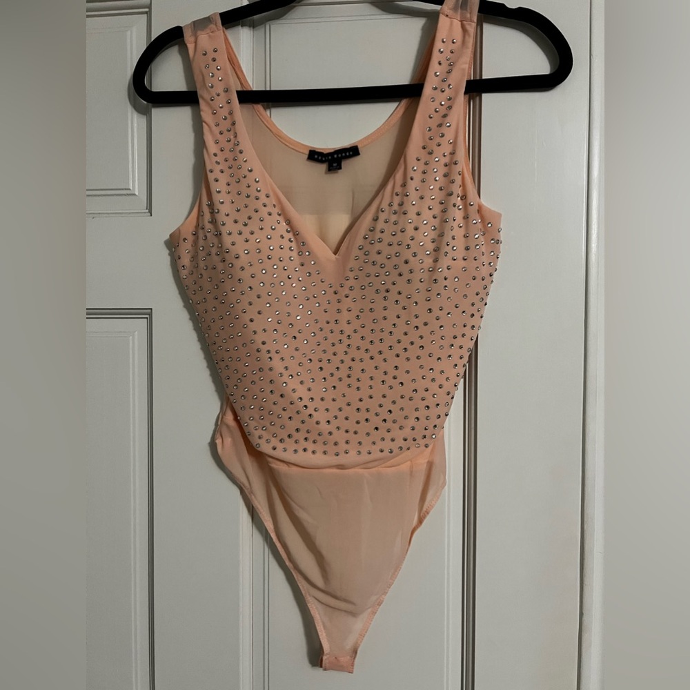 Peach rhinestone bodysuit
